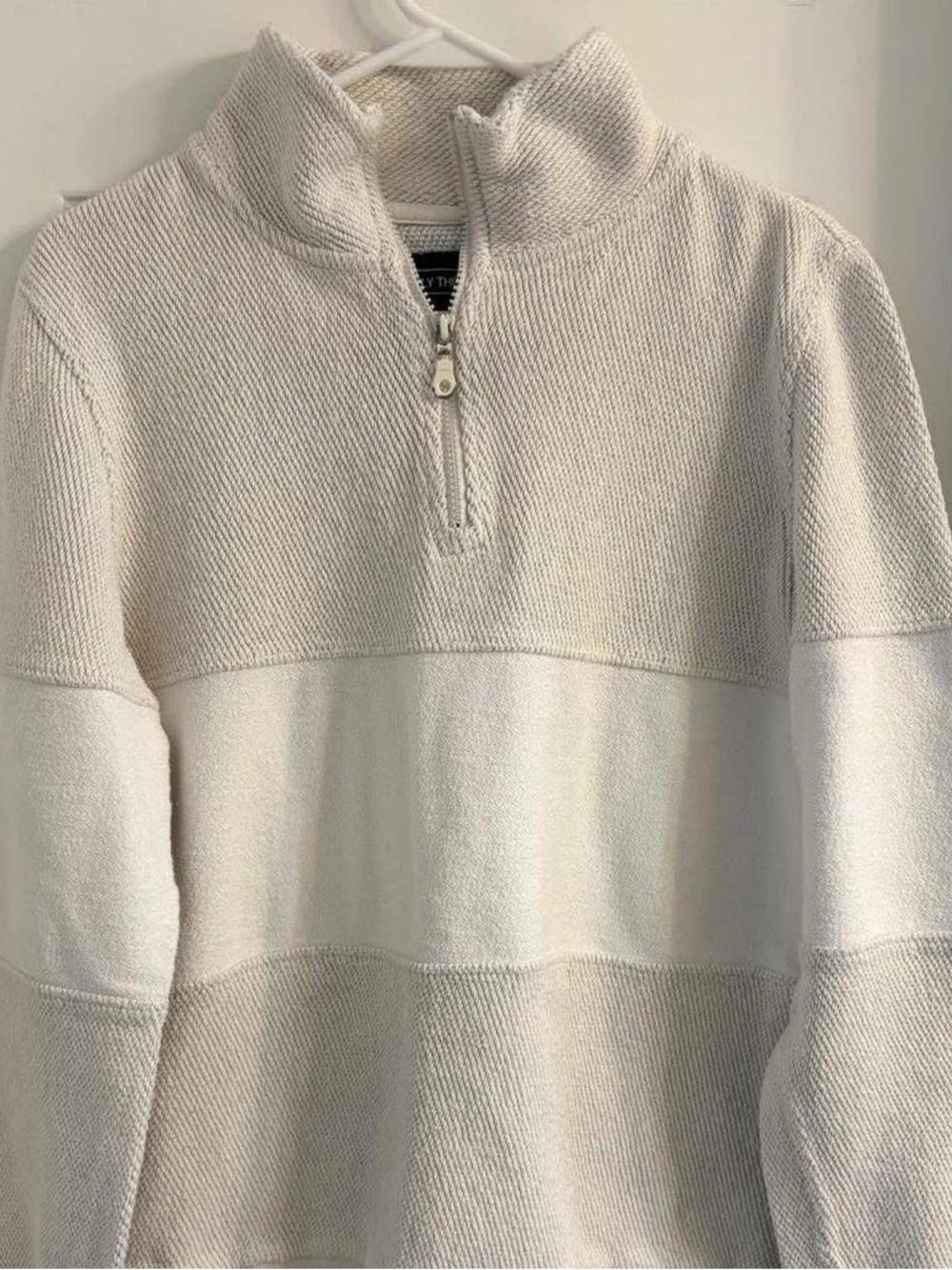 Woolly Threads Quarter Zip Pullover Large Cream Cozy Sweater